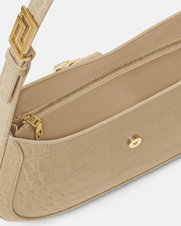 Versace Greca Goddess Women CrocEffect Greca Goddess Hobo Bag Beige