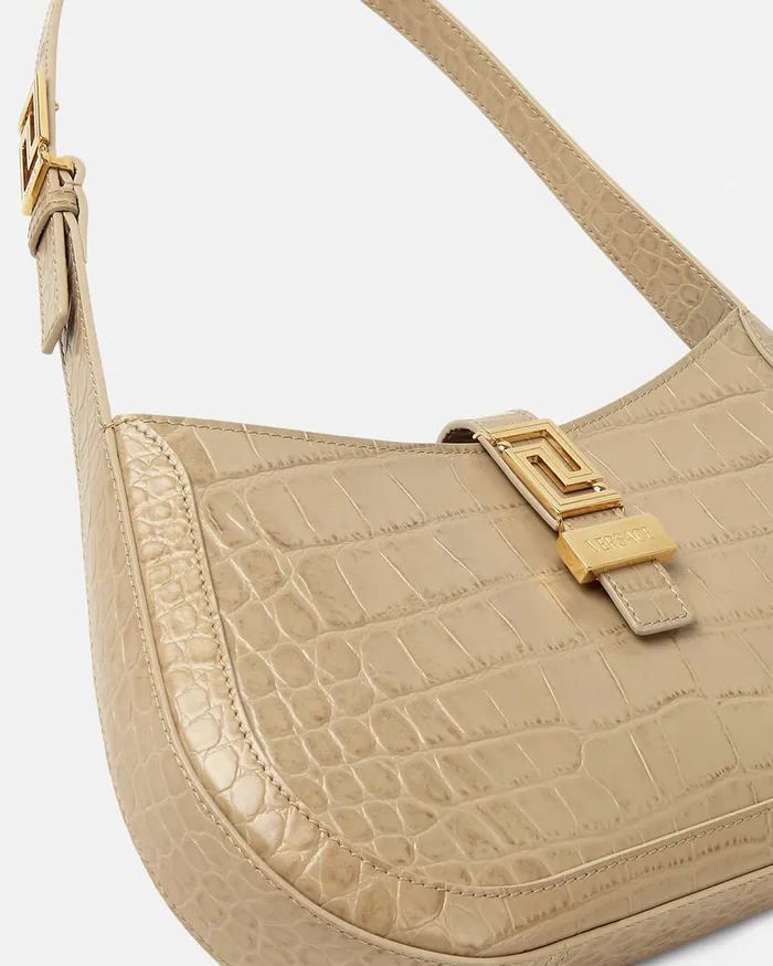 Versace Greca Goddess Women CrocEffect Greca Goddess Hobo Bag Beige