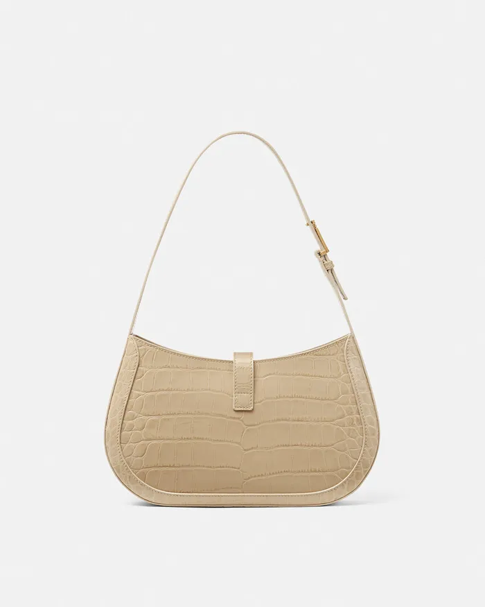 Versace Greca Goddess Women CrocEffect Greca Goddess Hobo Bag Beige