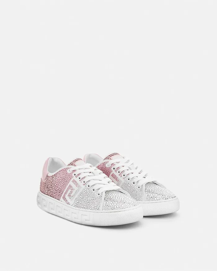 Versace Greca Women Crystal Degrad Greca Sneakers Pinkwhite