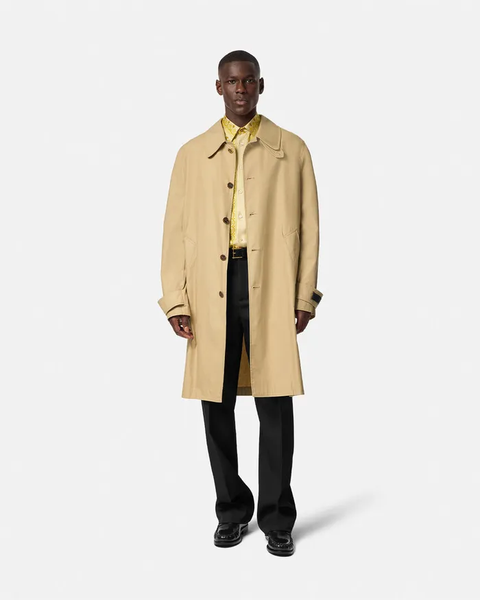 Versace Jackets and Coats Men Barocco Panelled Gabardine Trench Coat Yellowprint