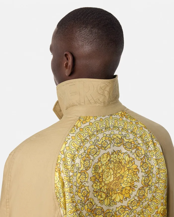 Versace Jackets and Coats Men Barocco Panelled Gabardine Trench Coat Yellowprint
