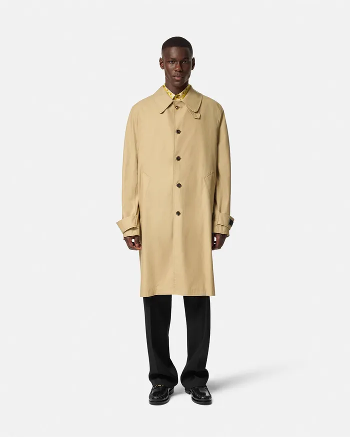 Versace Jackets and Coats Men Barocco Panelled Gabardine Trench Coat Yellowprint