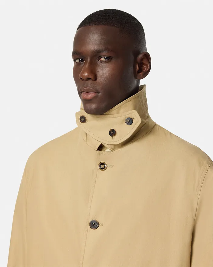 Versace Jackets and Coats Men Barocco Panelled Gabardine Trench Coat Yellowprint