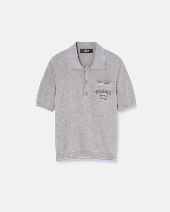 Versace Knitwear Men Logo Towel Polo Shirt Gray