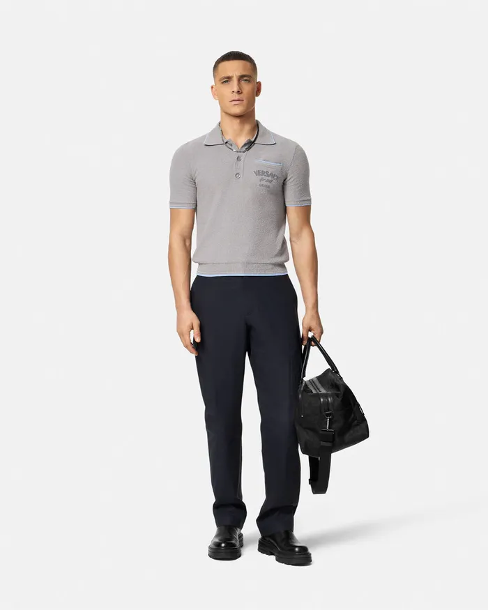 Versace Knitwear Men Logo Towel Polo Shirt Gray