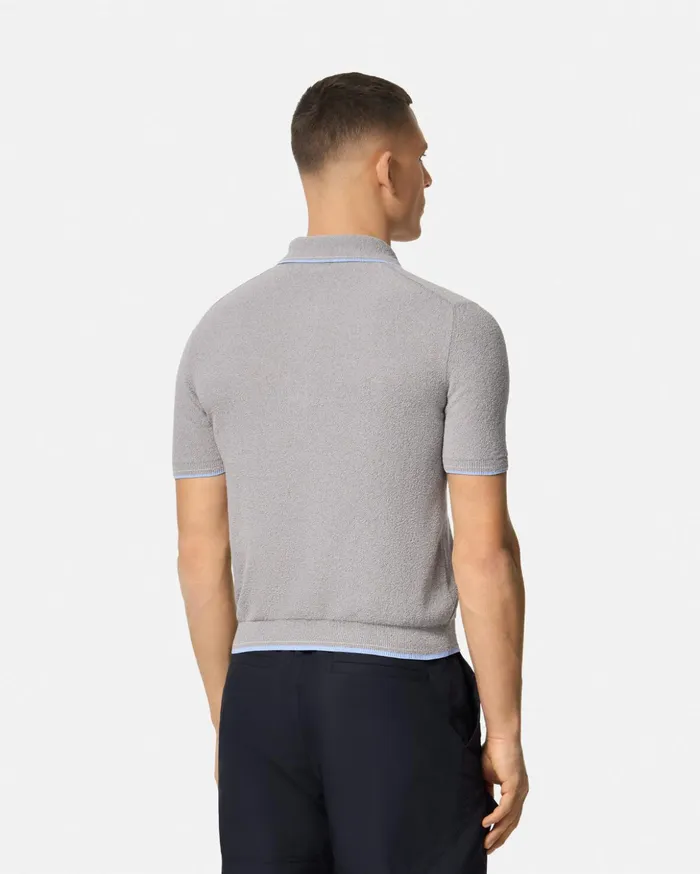 Versace Knitwear Men Logo Towel Polo Shirt Gray