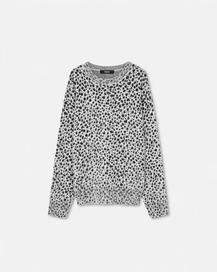 Versace Knitwear Women Dalmatian WoolBlend Oversize Sweater Blackwhite