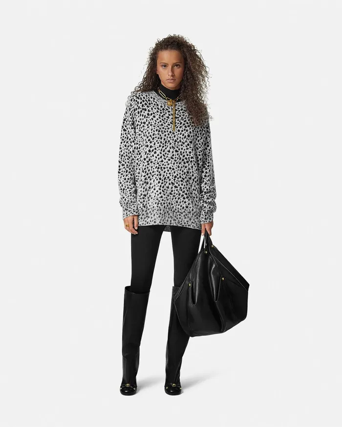Versace Knitwear Women Dalmatian WoolBlend Oversize Sweater Blackwhite