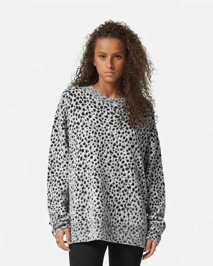 Versace Knitwear Women Dalmatian WoolBlend Oversize Sweater Blackwhite