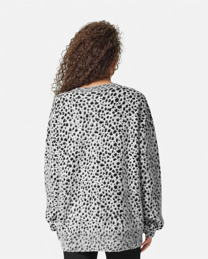 Versace Knitwear Women Dalmatian WoolBlend Oversize Sweater Blackwhite