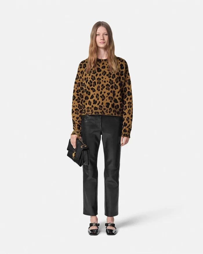 Versace Knitwear Women Leopard Jacquard Knit Oversized Sweater Animalier