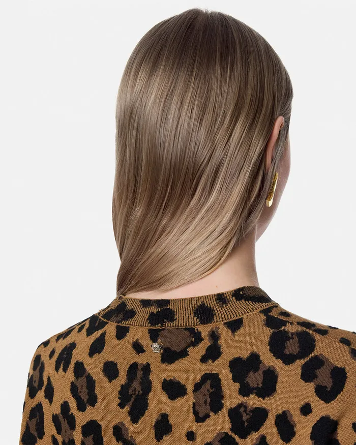 Versace Knitwear Women Leopard Jacquard Knit Oversized Sweater Animalier