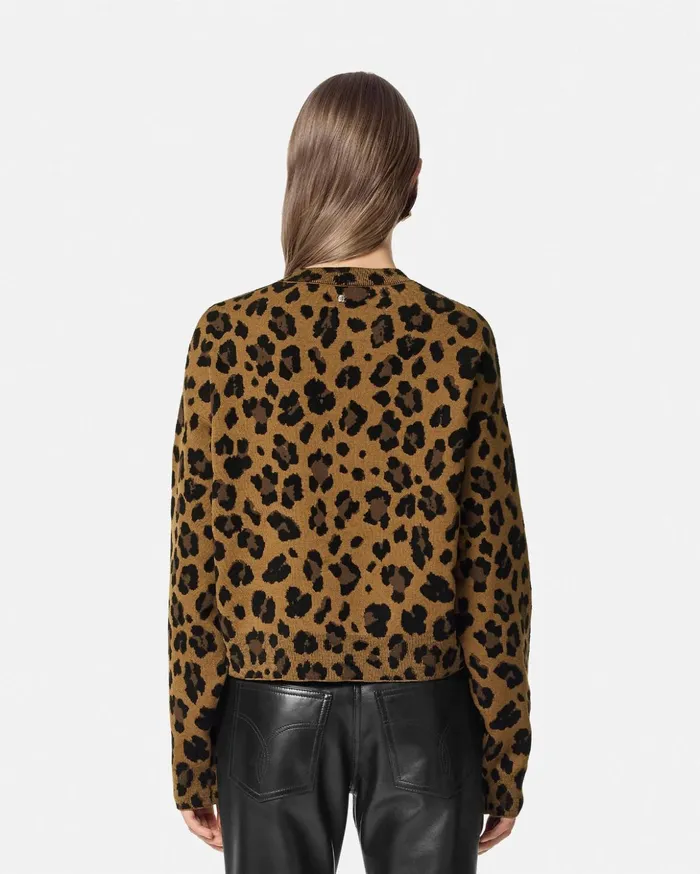 Versace Knitwear Women Leopard Jacquard Knit Oversized Sweater Animalier