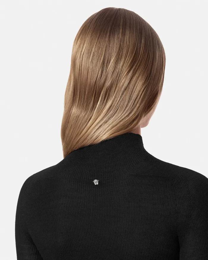 Versace Knitwear Women Merino Wool Fitted Ribbed Knit Top Black