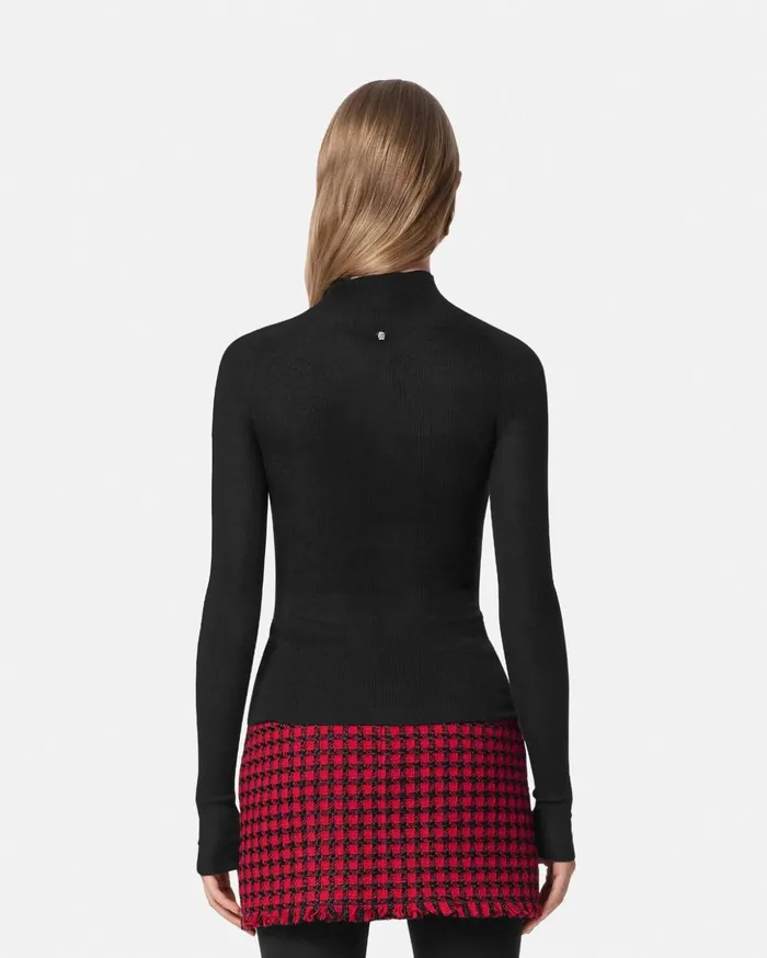 Versace Knitwear Women Merino Wool Fitted Ribbed Knit Top Black