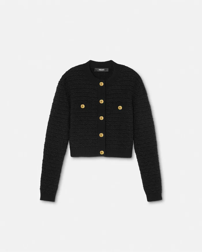 Versace Knitwear Women Tweed Knit Cardigan Jacket Black