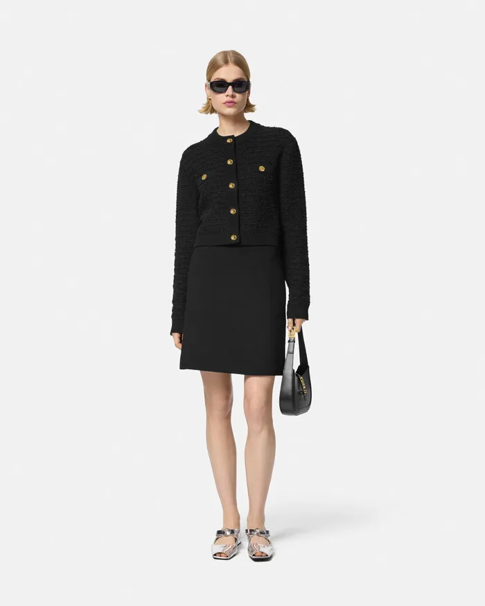 Versace Knitwear Women Tweed Knit Cardigan Jacket Black