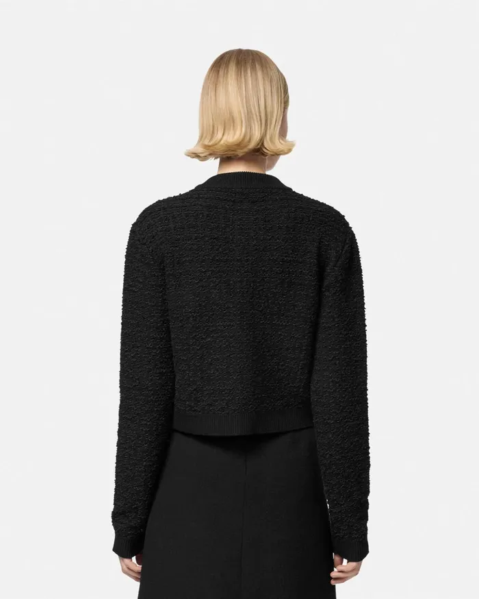 Versace Knitwear Women Tweed Knit Cardigan Jacket Black
