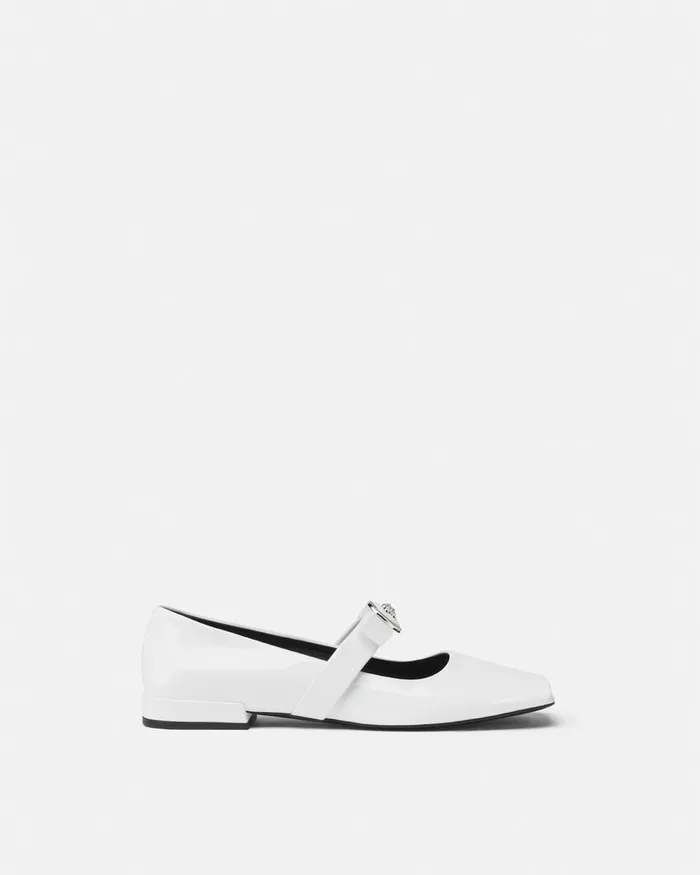 Versace Loafers and Flats Women Gianni Ribbon Open Patent Ballerinas White