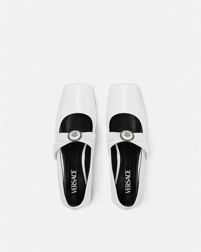 Versace Loafers and Flats Women Gianni Ribbon Open Patent Ballerinas White