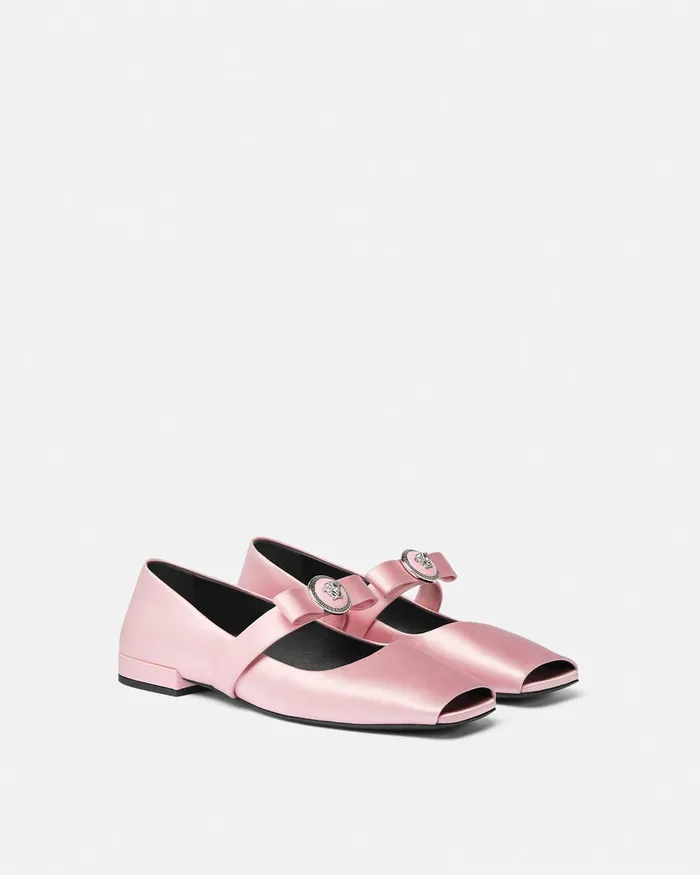 Versace Loafers and Flats Women Gianni Ribbon Open Satin Ballerinas Light Pink