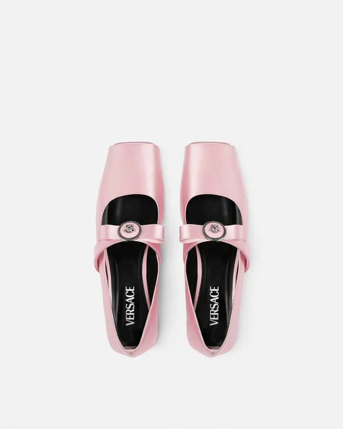 Versace Loafers and Flats Women Gianni Ribbon Open Satin Ballerinas Light Pink