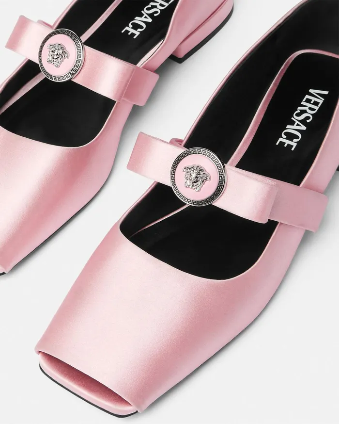 Versace Loafers and Flats Women Gianni Ribbon Open Satin Ballerinas Light Pink