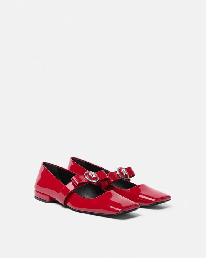 Versace Loafers and Flats Women Gianni Ribbon Patent Ballerinas Red