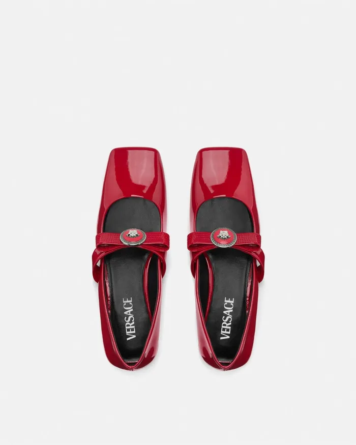Versace Loafers and Flats Women Gianni Ribbon Patent Ballerinas Red