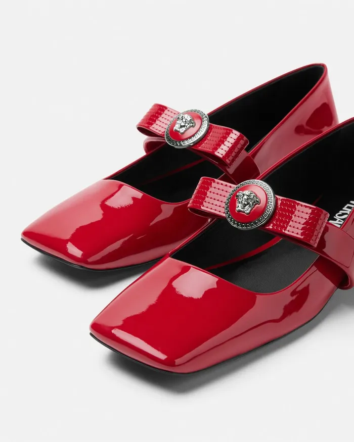 Versace Loafers and Flats Women Gianni Ribbon Patent Ballerinas Red