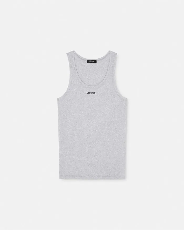 Versace Loungewear and Pajamas Men Logo Ribbed Tank Top Gray