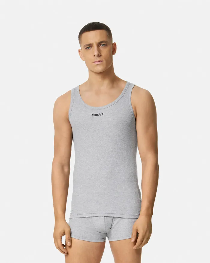 Versace Loungewear and Pajamas Men Logo Ribbed Tank Top Gray