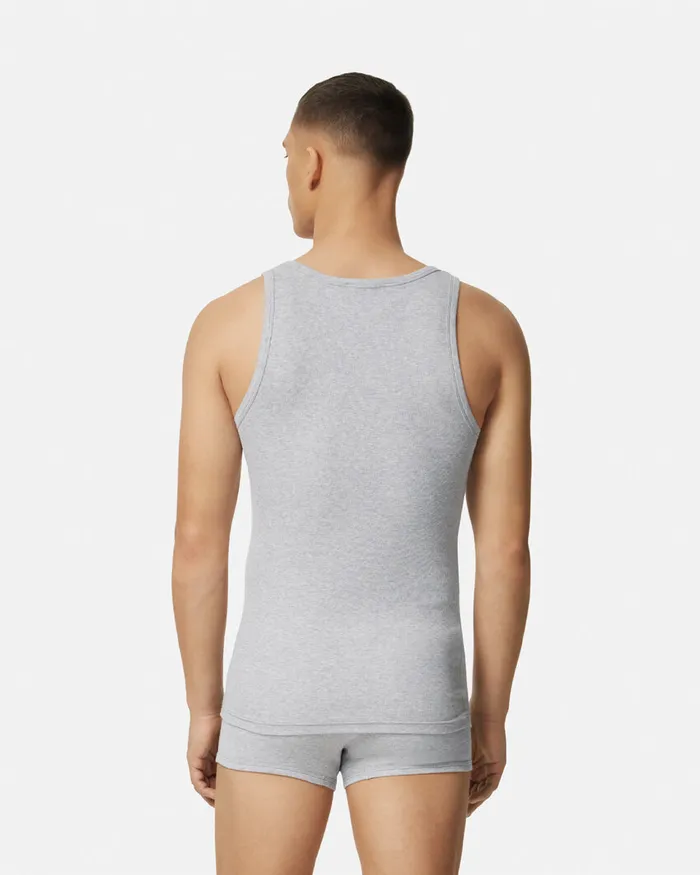 Versace Loungewear and Pajamas Men Logo Ribbed Tank Top Gray