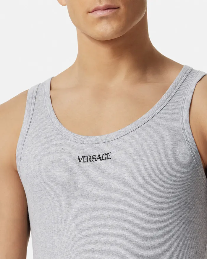 Versace Loungewear and Pajamas Men Logo Ribbed Tank Top Gray
