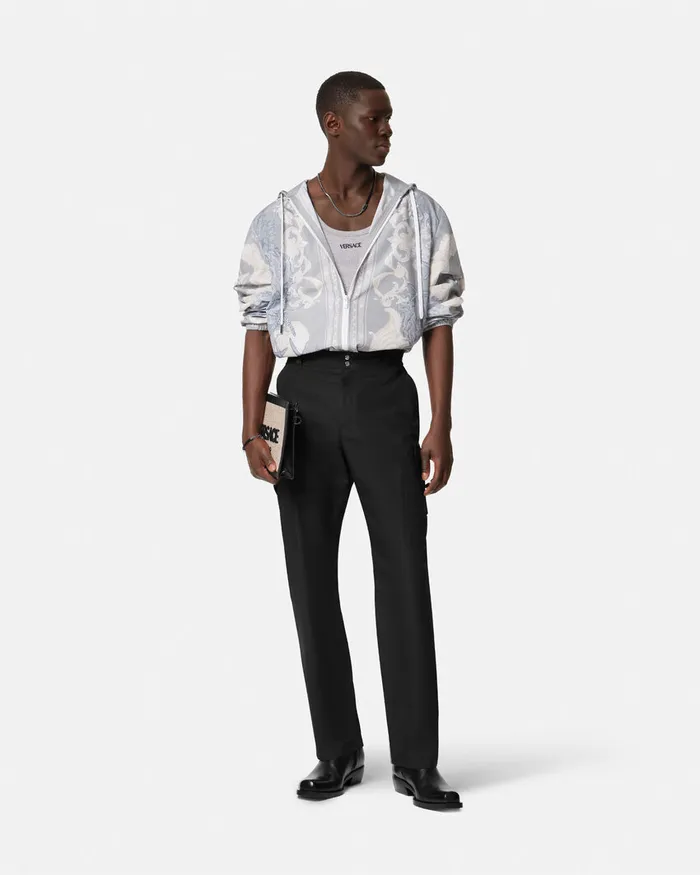 Versace Pants and Shorts Men Embroidered Milano Stamp Pants Black