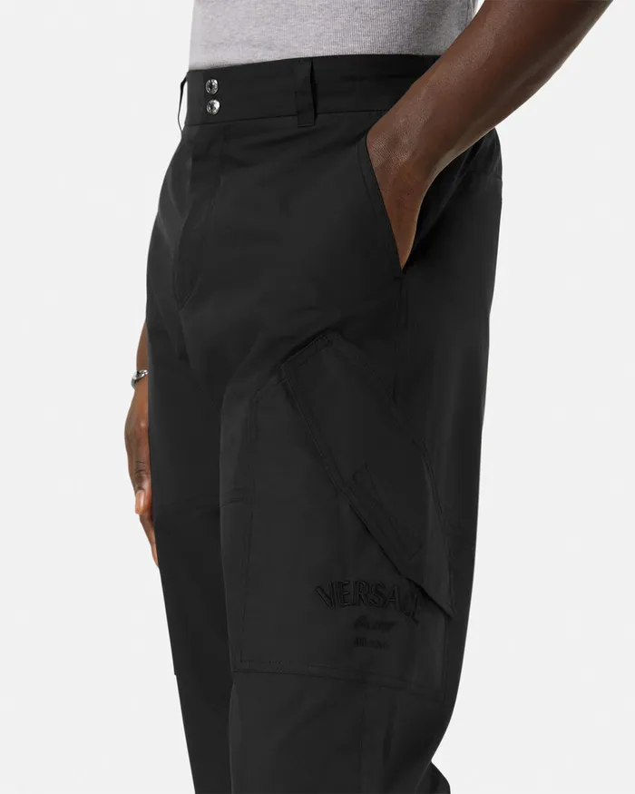 Versace Pants and Shorts Men Embroidered Milano Stamp Pants Black