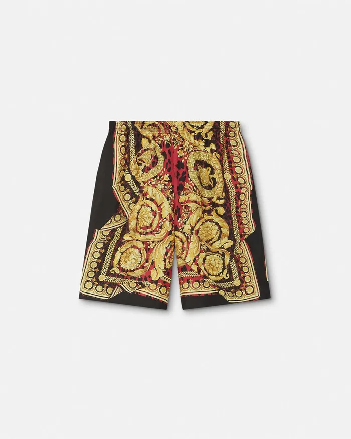 Versace Pants and Shorts Men Wild Barocco Illusion Silk Shorts Printred