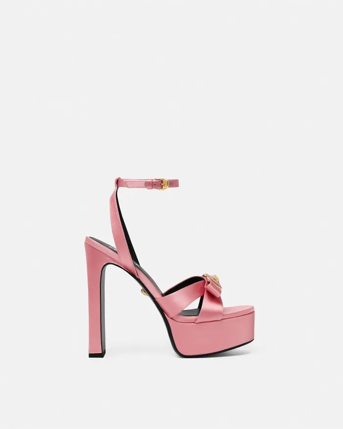 Versace Platforms Women Gianni Ribbon Satin Sandals 140 Mm Pink