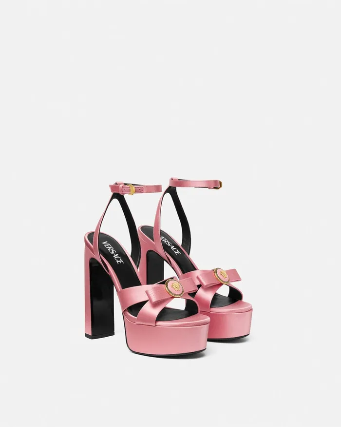 Versace Platforms Women Gianni Ribbon Satin Sandals 140 Mm Pink