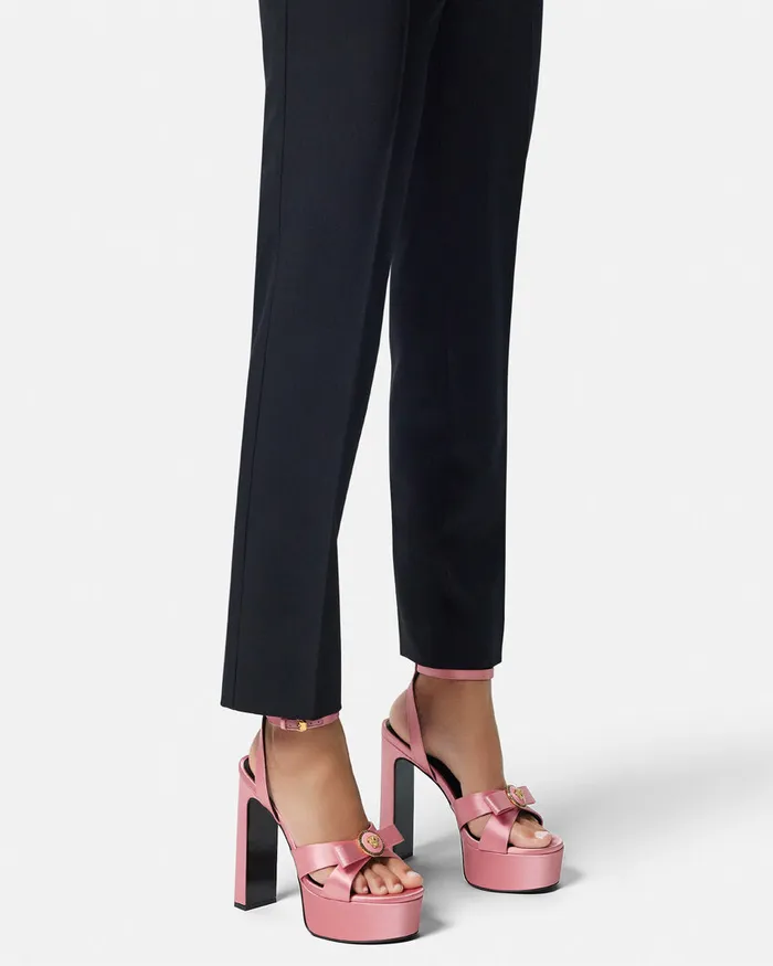 Versace Platforms Women Gianni Ribbon Satin Sandals 140 Mm Pink
