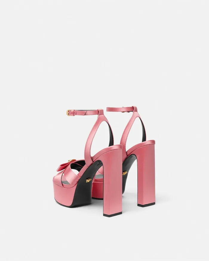Versace Platforms Women Gianni Ribbon Satin Sandals 140 Mm Pink