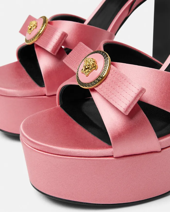 Versace Platforms Women Gianni Ribbon Satin Sandals 140 Mm Pink