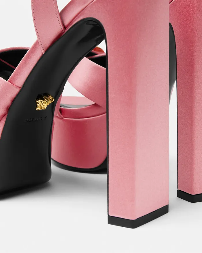 Versace Platforms Women Gianni Ribbon Satin Sandals 140 Mm Pink