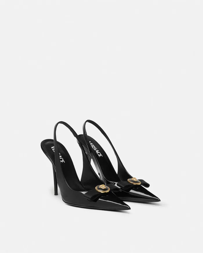 Versace Pumps and Slingbacks Women Gianni Ribbon Slingback Pumps 110 Mm Blackgold
