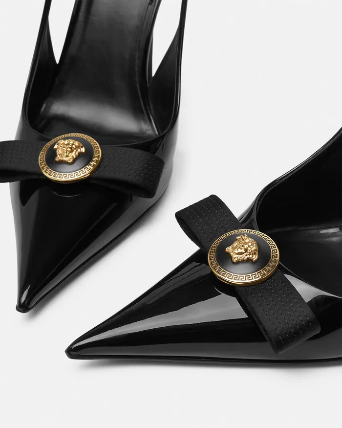 Versace Pumps and Slingbacks Women Gianni Ribbon Slingback Pumps 110 Mm Blackgold