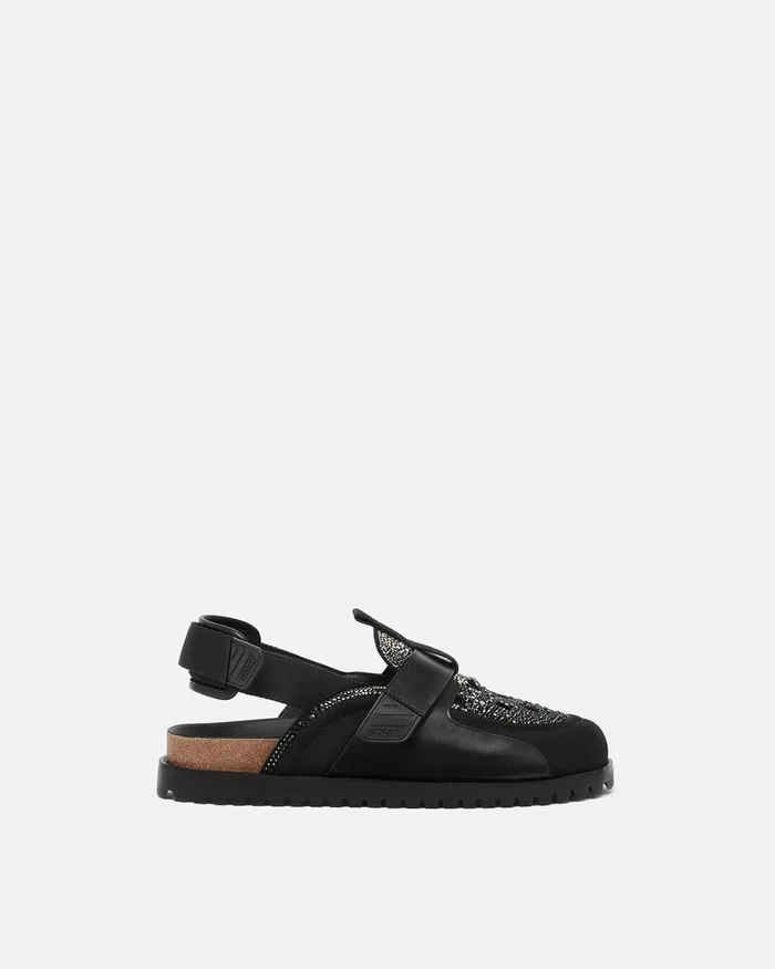 Versace Sandals and Slides Men Crystal Suede Mules Black