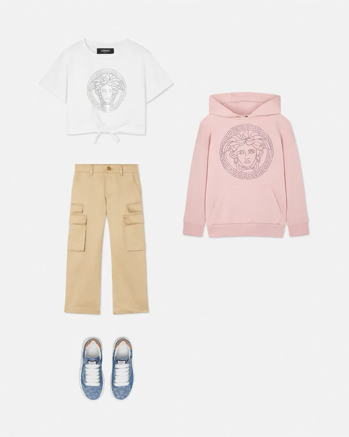 Versace Shirts and Tshirts Kids Crystal Medusa Knotted TShirt White