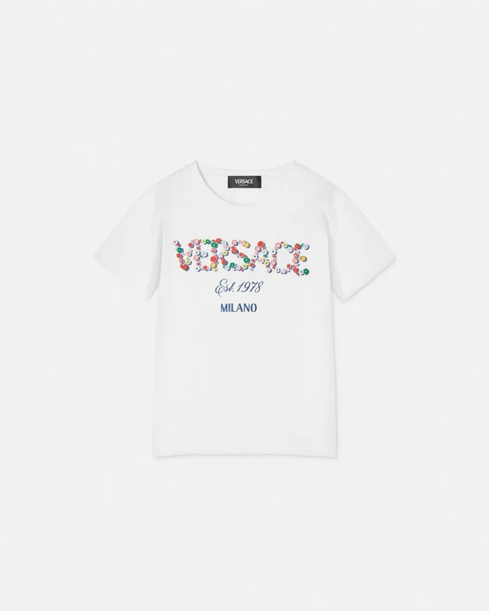 Versace Shirts and Tshirts Kids Falling Flowers Logo TShirt Whiteprint