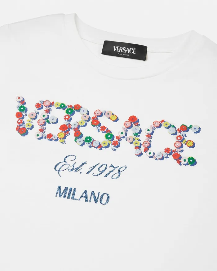 Versace Shirts and Tshirts Kids Falling Flowers Logo TShirt Whiteprint